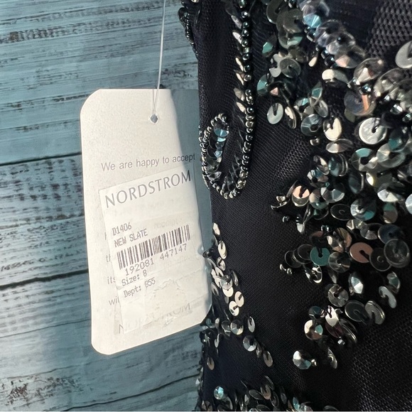 Pisarro Nights Beaded Mesh Column Gown Size 8 Slate Gray Beaded‎ Sequins NWT - Picture 17 of 17